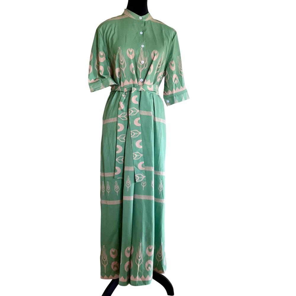 Modest Boho Green Maxi Dress XXL Ottoman Tulip Abaya With Sash Tie Kaftan Earthy